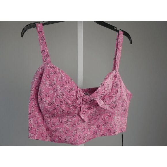 Unique Vintage Pink Bandana Print Chessie Crop Top 1X - Picture 2 of 11